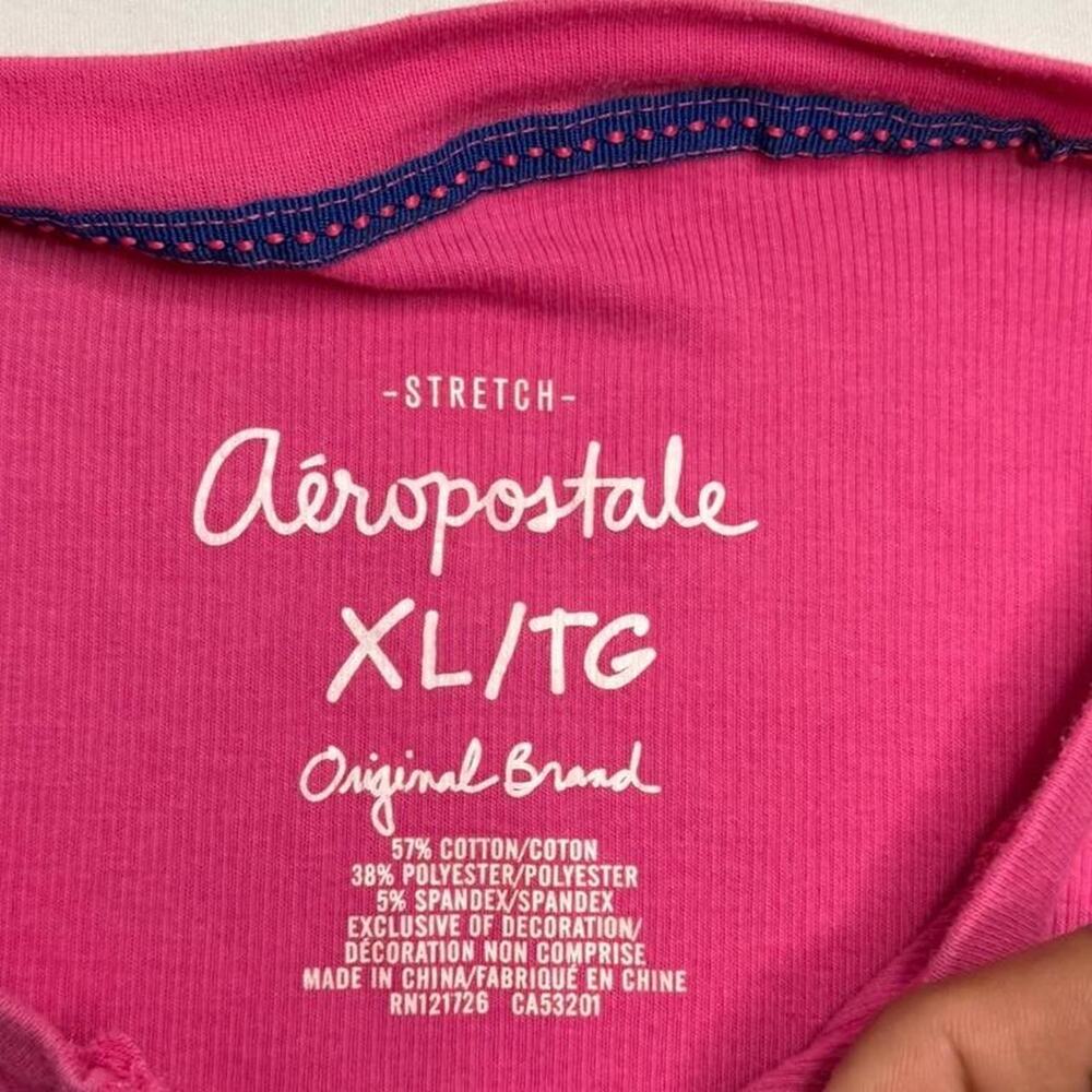 Y2K Pink Aeropostale Henley long sleeve shirt with white lettering size XL - Picture 6 of 7